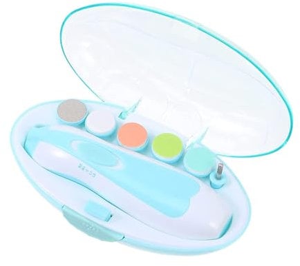 Baby Nail Trimmer Electric Baby Nail File 6 in 1 Baby Nail File Clipper with Led Light and Grinding Heads for New Born Infant Toddlers Adults (Blue)