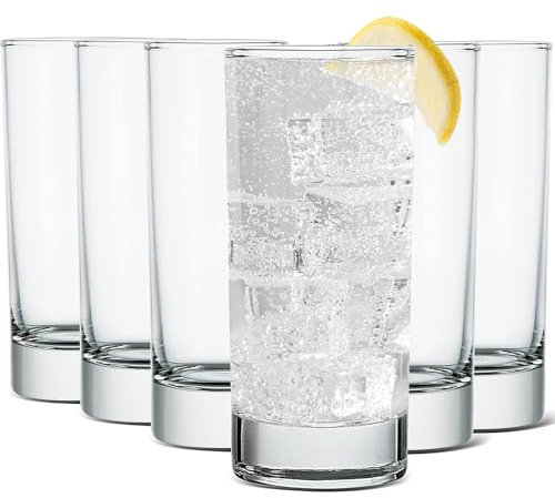 Highball Drinking Glasses Set of 6, Lead-Free Water Glasses. 210ML Tall Drink Glasses for Tom Collins, Mojito, Mixed Drink. Kitchen and bar Cocktail Glass Cups Set-, Clear Glassware Sets