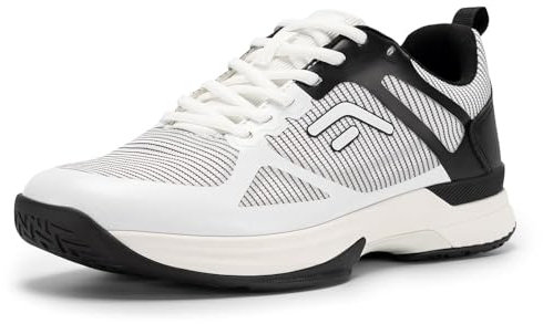 FitVille Extra Weit Tennisschuhe Herren Badminton Schuhe rutschfest Hallenschuhe Bequeme Sportschuhe Atmungsaktive Fitnessschuhe Sneakers für Breite Füße,Weiß mit Schwarz,47 EU,X-Weit