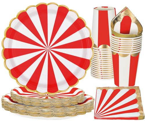 PARTY GO 96 piezas de suministros rojos para fiestas, juego de vajilla desechable, incluye platos de papel de 9 pulgadas, platos de papel de 7 pulgadas, vasos, servilletas, para picnic, fiesta de