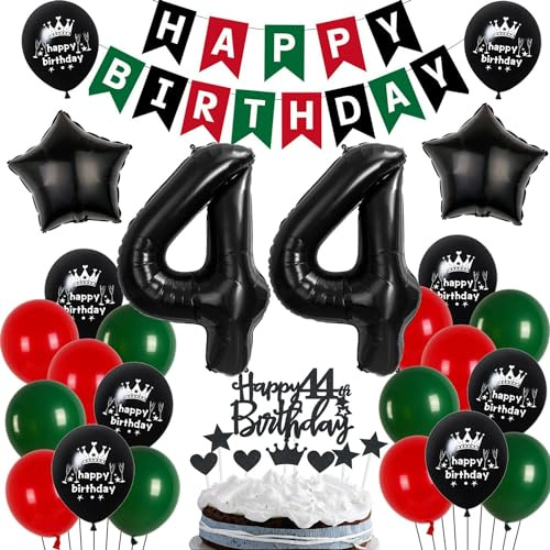 44 Geburtstag Deko Mann Frau, Luftballon 44. Geburtstag Rot Schwarz Grün, 44. Ballon Schwarz Grün Rot Deko, 44. Party Decoration Frau, Männer 44 Schwarz Grün Rot Party Ballons