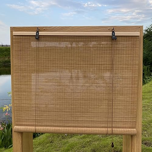 XiuXiu Bambusrollo Bambus Rollos Raffrollos Rollo aus Bambus aussenbereich sichtschutz Sonnenschutz Jalousie für Fenster und Türen,Hellbraun,B61 x H211 cm