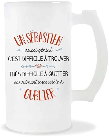 Planetee Chope Sébastien aussi génial | Idée Verre à bière Pinte Anniversaire Cadeau Apéro Noël Secret Santa Fête des Pères Humour