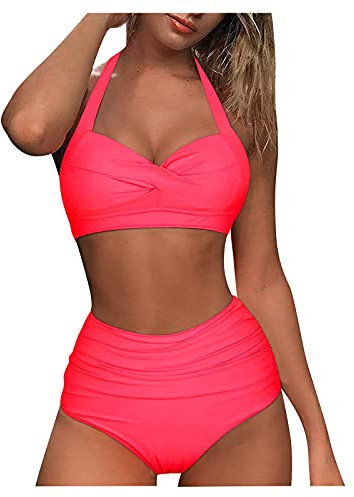 Bikini da donna, set push up, bikini a due pezzi, costume da bagno bikini push up, costume da bagno sexy brasiliano, costume da bagno sportivo, rosa intenso, S