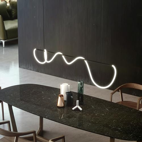 LED Pendant Lamp Dimmable With Remote Control - Linear Design Modern Creative Chandelier for Dining Table, Kitchen, Living Room (Black, L200cm)