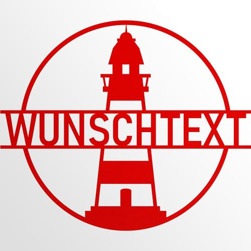 INDIGOS UG - Türschild - Schilder selbst gestalten - Aluverbundplatte - Leuchtturm - rot - 110 cm - Wunschname - Namensschild - Schild personalisiert - Schild für Familie, Freunde, Geschenk