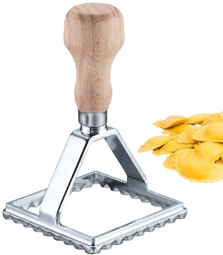 Westmark Ravioli-Ausstecher Giulia – Praktischer Quadrat-Ausstecher zum Ausstechen von selbstgemachten Nudeln und Gebäckteig, eckig, 70 x 70 mm – Zink, Buchenholz