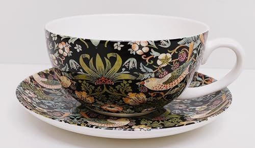 Rainbow Decors William Morris Tasse et soucoupe en porcelaine anglaise Motif voleur de fraises Noir et vert 300 ml