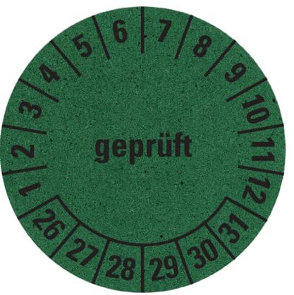 Dreifke® Prüfplakette geprüft 26-31, grün, Graspapier, selbstklebend, Ø 30mm, 500 Stk.