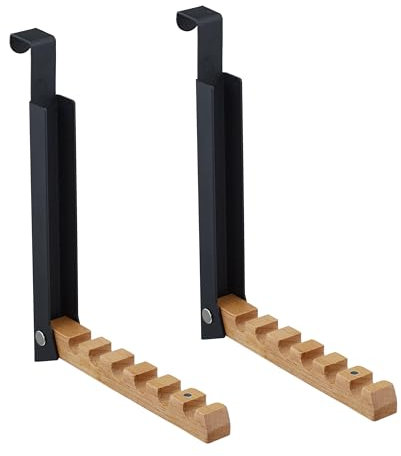 Relaxdays Folding Hook Türgarderobe klappbar 2X, zum Einhängen, Türhaken 6 Kleiderbügel, Metall & Holz, für 2 cm Türfalz, schwarz, Eisen, 50