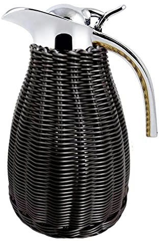 Carafe Thermique à café en Acier Inoxydable, Corps en rotin tissé, Carafe Thermos à café à Double paroi de 51oz/1,5l/6,5 Tasses, Carafe à café isolée, Chaleur de 12 Heures et rétention de f