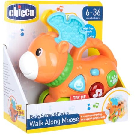 Chicco Rentier mit Lichter und Geräusche, trainierbares elektronisches Spielzeug, Freilaufende Räder, Geräusche und fröhliche Melodien, leicht zu greifen, Spielzeug für Kinder von 6-36 Monaten