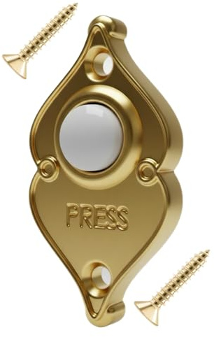 Doorbell Push Button Gold Finish LED Lighted Heavy Duty Metal Wired Button Wall Mounted Doorbell Home Front Door Garage Office Press Button Replace Old Doorbell Push Button Easily (Gold Finish 1 PK)