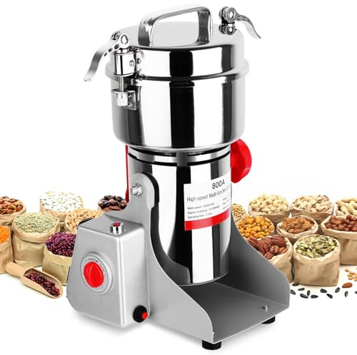Electric Grain Mill, 800g Stainless Steel Grain Mill, 2400W High Speed Commercial Grinding Machine, Sprayer Spice Grinder, Herb Grinder for