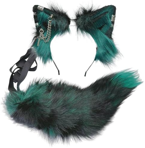 Ekwikzz Ensemble oreilles de loup et queue de loup avec serre-têtes et clips pour costumes de cosplay, accessoires gothiques et punk pour Halloween SI Cross D GR