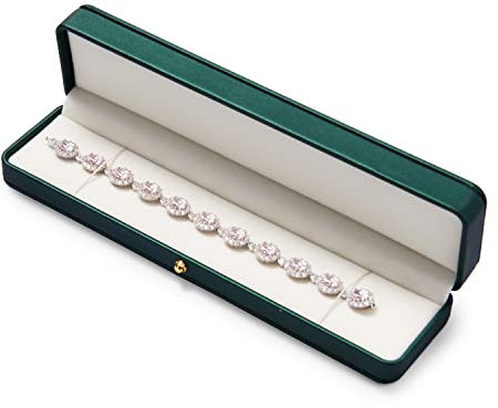 Papten PU Leather Necklace Long Chain Box Green Jewelry Gift Box for Necklace Chain Velvet Interior