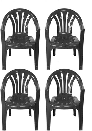 simpa Solana BLACK Stackable Low Back Plastic Garden Chairs - Set of 4