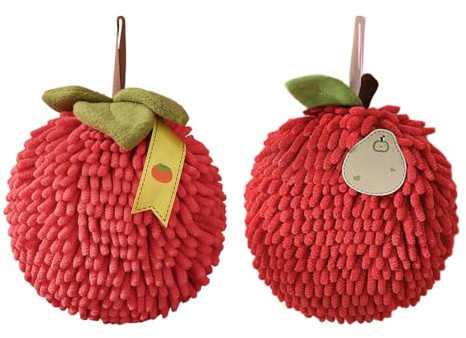 DONGKER Fuzzy-Ball-Handtucher, 2 Stück Weiches Chenille Hanging Coral Velvet Handtuch mit Aufhängeschlaufe, schnelltrocknend für Badezimmer, Waschtisch, Küche