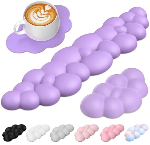 TECKNET Wolke Handballenauflage Tastatur, Ergonomisches & Entspannendes Handgelenk: Memory-Schaum mit PU-Leder Gegen Müdigkeit, 3-In-1 Handauflage Set Für Büro/PC/Gaming/Computer - Lila