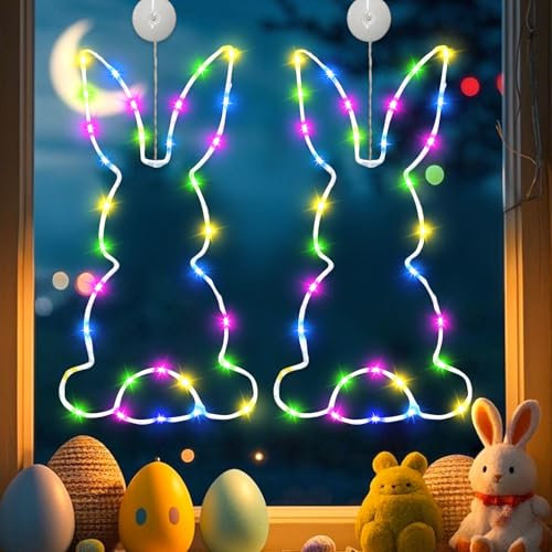Osterdeko Led Fenster Licht, 2 Stück Lichterkette Ostern LED Fensterbeleuchtung Mit Timer Batterieantrieb, osterdeko Zum Aufhängen Osterdeko Led Lichterkette Für Fenster Deko (A)