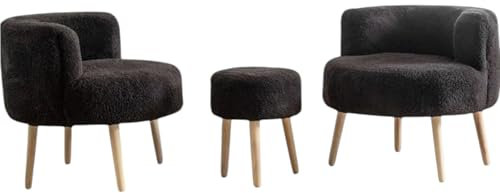 fashionshowcase 3-teiliges Lounge-Set, 2 Plüsch-Sessel mit Holzbeinen und Hocker, (Schwarz)