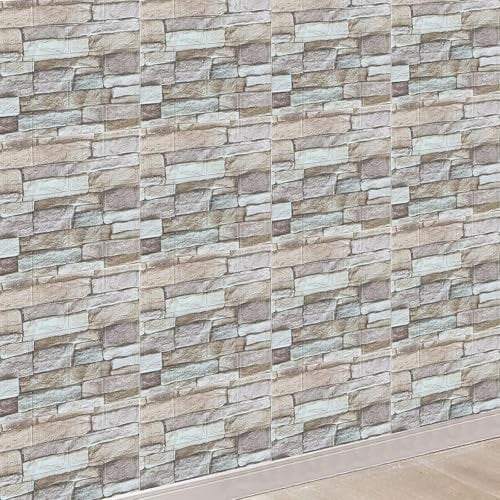 Bibykivn 3D Wandpaneele Selbstklebend 70 cm x 10 M - Tapete Steinoptik Tapete Ziegel, Wasserdicht Wandaufkleber Ziegelstein, Wandtapete für Küche Schlafzimmer, Hintergrund TV (Vintage Schwarz, 10 M)