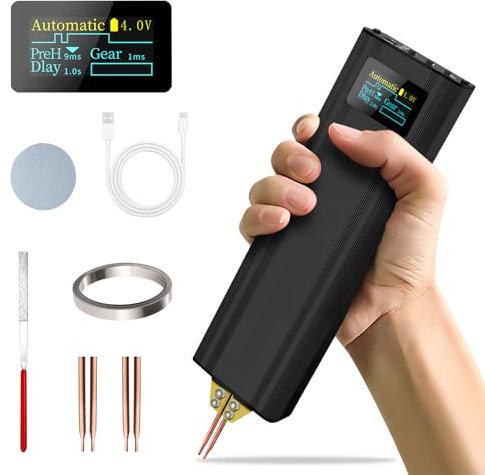 Mini Saldatore a Punti per Batterie 2 in 1, Saldatore a Punti Portatile per Fogli di Nichel da 0.1-0.2mm con Ago di Ricambio da 4 Pezzi, Modalità Automatica e Manuale