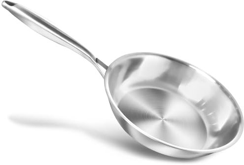 HOUSLUX Padella in acciaio inox non rivestita, Ø 24 cm, in acciaio inox, per padella professionale a induzione (simile all'argento, 24 cm)
