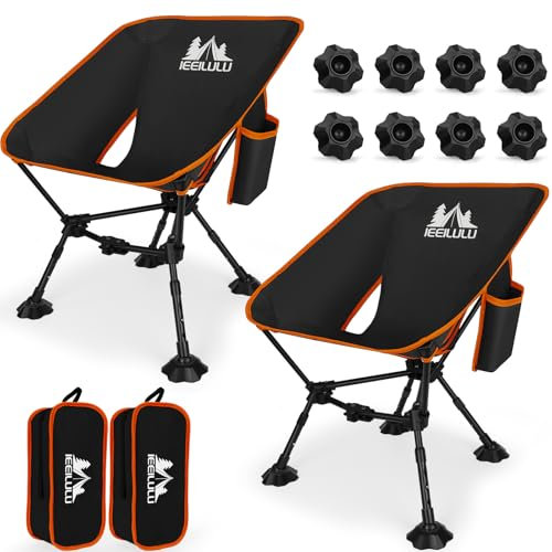 JONRRYIN Campingstuhl Faltbar, Tragbare Camping Klappstuhl Ultraleichter Camping Stuhl Strandstuhl mit Zwei Seitentaschen und 3 Stufen der Höhenverstellung für Outdoor, Picknick, Strand (2, Orange)