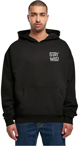 Merchcode Men's MP5012487-Wording-Stay Wild Ultra Heavy Hoody Hooded Sweatshirt, Black, S