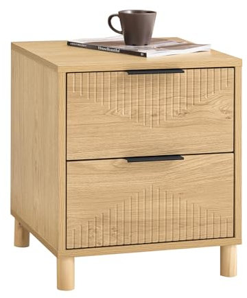 SoBuy Nachttisch – Nachtschrank mit 2 Schubladen, Beistelltisch für das Schlafzimmer, Moderner Aufbewahrungsschrank Nachtkästchen Nachtisch, Natur B40 x T42 x H47 cm, FBT166-N