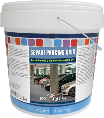 EXPOQUIM Pintura para SUELO de GARAJE, aparcamiento y parkings ANTIDESLIZANTE y RESISTENTE a la ABRASIÓN — Sellador de superficies RESISTENTE al AGUA con acabado PROFESIONAL (GRIS, 25 KG)
