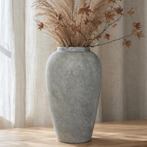 JIDOFUE Weißes Grau Rustikale Keramikvase für Wohnzimmer,30.5cm Große Vase im Vintage-Stil für Esstisch 12 Weißes Grau,Hochzeit und Einweihungsgeschenk