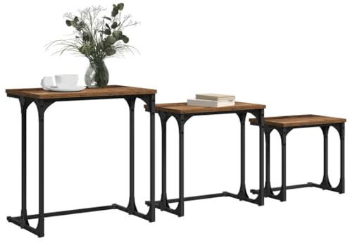 vidaXL Nesting Coffee Table 3 pcs Old wood 50.5 x 35 x 53 cm, Compact Nesting Tables, Rectangular Industrial Coffee Table Set, Space-Saving Lounge Accent for Living Room Decor