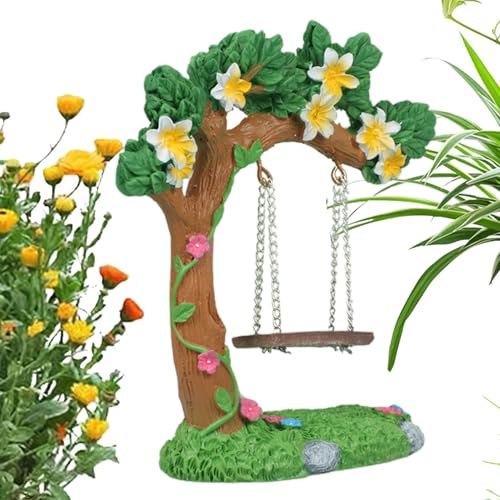 Fairy Garden Accessories - Miniature Fairy Garden Flower Tree Swing Resin Sculptures | Small Doll House Decoration for Driveway Lawn Pathway Yard Bedroom Farm