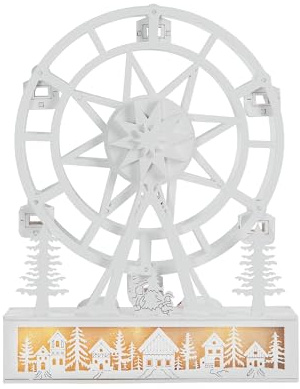 WeRChristmas Pre-Lit Animated Wooden Ferris Wheel – 20 cm, Rotating Wheel, 3 Warm White LED Lights, Battery Powered