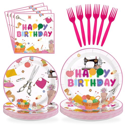 Greencian 96Pcs Sewing Birthday Party Decorations, Serves 24