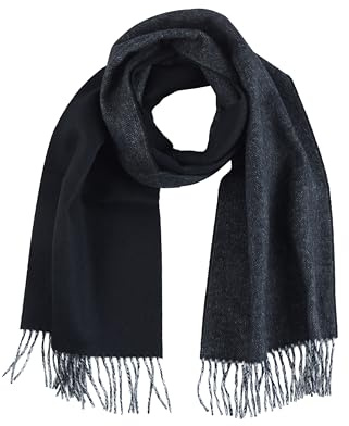 Brooks Brothers Schal aus Wolle und Kaschmir, gewebt, gemustert, mit gedrehten Fransen, luxuriöser Herren-Winterschal, 167,6 x 30,5 cm, Schwarz/Weiß Fischgrätenmuster Doubleface, Einheitsgröße