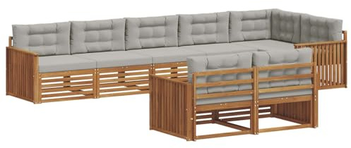 vidaXL Outdoor-Sofagarnitur mit Kissen 8 pcs Natürlich und Hellgrau, Modulares Outdoor-Sofa-Set, Robustes Garten-Lounger, Acacia-Möbel für Terrasse, Moderne Sitzgelegenheit