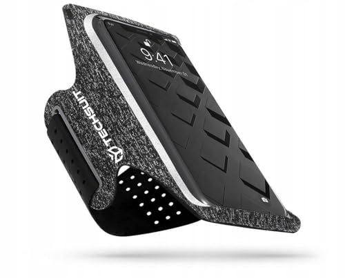 Techsuit Handy Armband für Laufen, für 6.5 Zoll Handys, Klettverschluss, Schweißfest, Verstellbar, für Fitness Sport Fitnessstudio, Grau Weiß