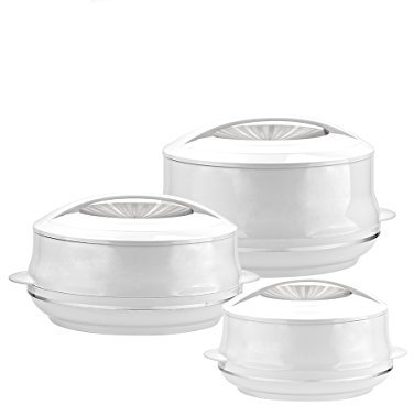 Insulated Serving Dishes with Lids - 3 Piece Olympic Thermal Hot Food Containers Set 3.5, 6 and 8Liters, White