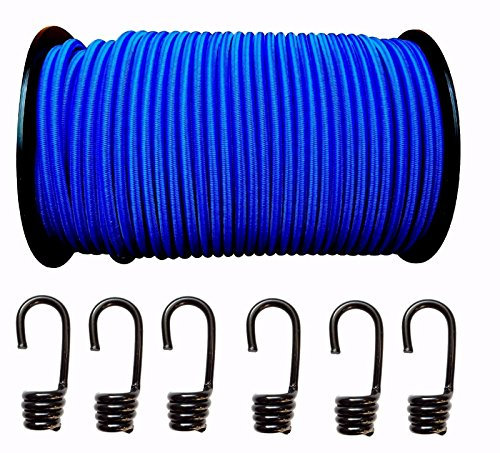 10 mm Expanderseil Gummiseil in Blau 20m + 10 Spiralhaken Gummileine Planenseil Seil Plane Anhänger Netze LKW