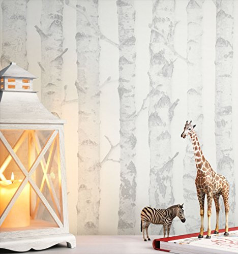 NEWROOM Kindertapete Weiß Bäume Kinder Vliestapete Grau Vlies Kindertapete Kinderzimmer Babytapete Babyzimmer