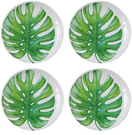 Supreme Housewares 541 Gourmet Art 4-Piece Heavyweight and Durable Melamine 6 Inch Plate for Indoors Outdoors, Party, Wedding, Birthday, and Everyday Use, Monstera Leaf