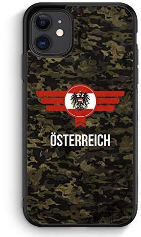 MUNIQASE Österreich Austria Camouflage mit Schriftzug - Silikon Hülle für iPhone 11 - Motiv Design Militär Military - Cover Handyhülle Schutzhülle Case Schale