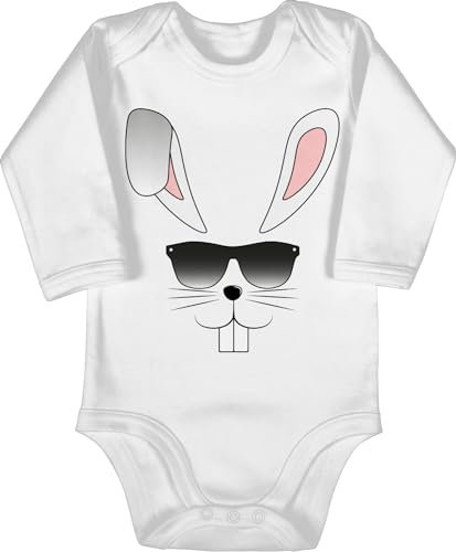 Shirtracer Baby Body langarm Mädchen Junge - Cooler Hase mit Brille I - 3/6 Monate - Weiß - osterhasen hasi babybody osterhase hasen strampler hasenmotiv ostern häschen rabbit motiv