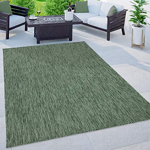 Paco Home Outdoor Teppich Flachgewebe Sisaloptik Modern Einfarbig meliert wetterfest & pflegeleicht Küchenteppich Ideal für Terrasse Balkon Garten, Grösse:150 cm Quadrat, Farbe:Grün