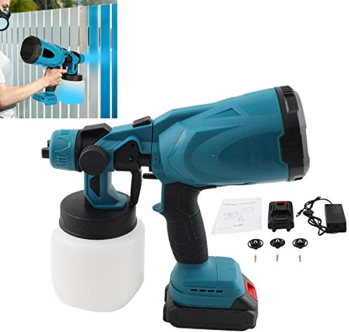 ECUTEE Akku Farbsprühsystem 18V Farbspritzgerät Elektro Sprühpistole Gerät Lackierpistole zum Streichen von Wänden Decken Decken Möbel Gartenzaun 800ml Abnehmbarer Behälter, mit 3 Spritzmuster