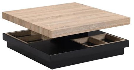 Vente-unique - Table Basse - Plateau pivotant - MDF laqué Noir et Naturel - Fausto
