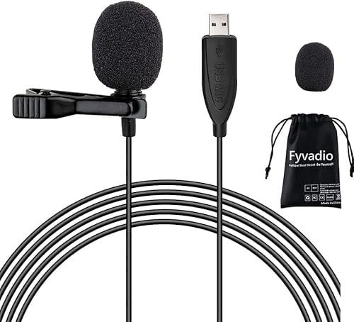 Fyvadio Microfono USB, 2m Microfono Lavalier Computer Plug & Play condensatore Omnidirezionale Lapel Shirt Collar Clip on Mic per PC, Computer, Mac, Laptop, Skype, Registrazione, Podcasting, Gaming